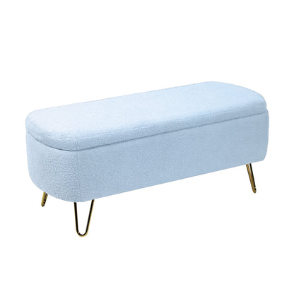 Storage Ottoman Bench with Lift-Top, End of Bed, Faux Fur Upholstery, Gold Legs, 39x16x15 in, Blue