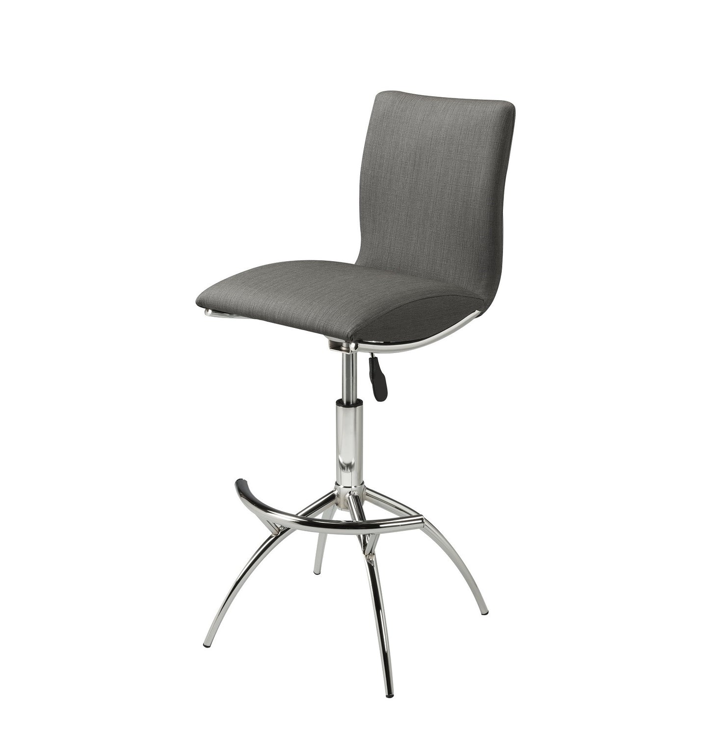 Adjustable-Height Modern Bar Stool with Leatherette Upholstery and Chrome Base, Solid-Back Kitchen Chair Gray