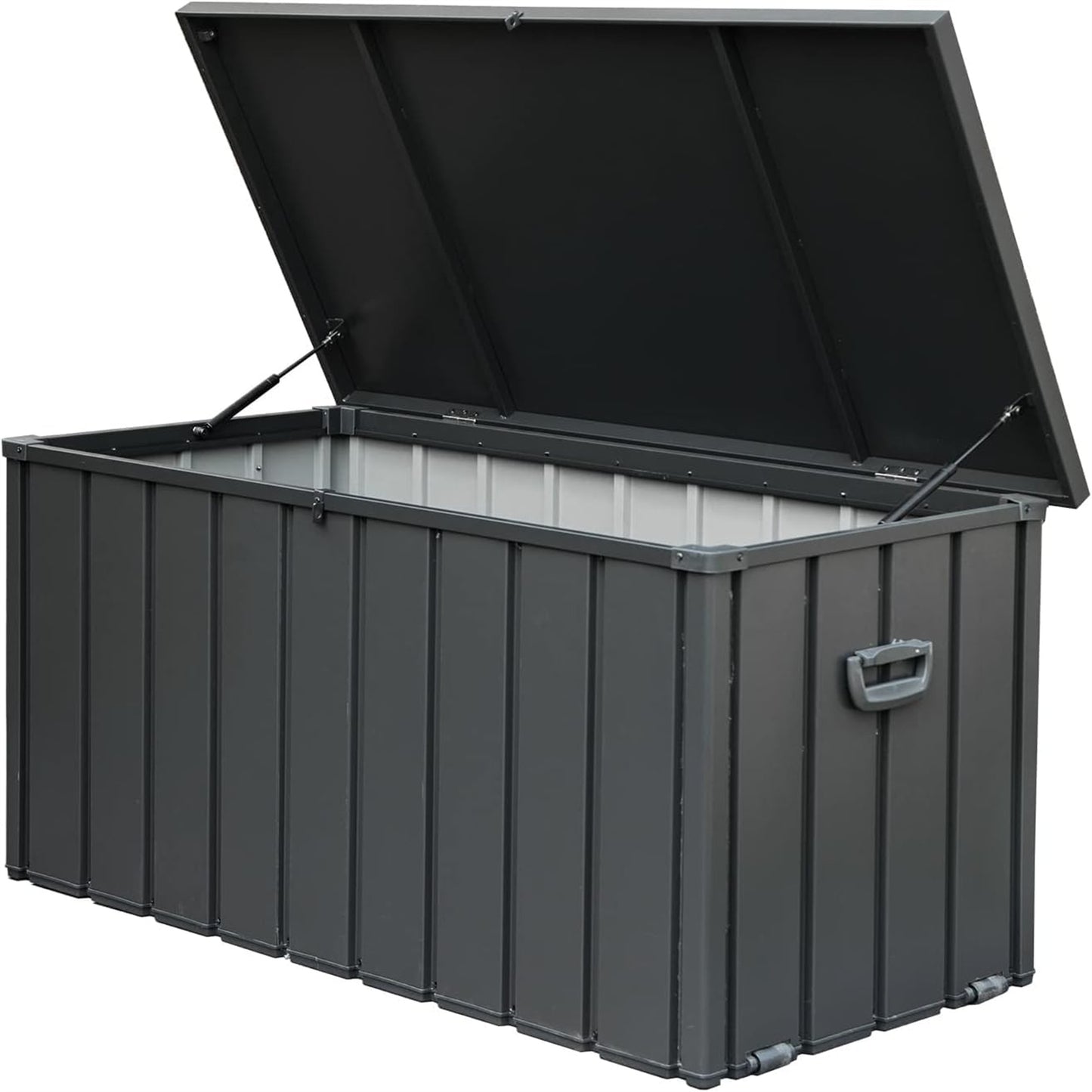120 Gallon Outdoor Storage Deck Box Waterproof Large Patio Bin For Cushions Pillows And Tools Lockable Steel Dark Gray
