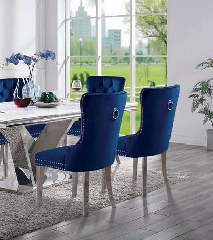 2-Piece Wingback Dining Chairs, Button-Tufted Upholstery, Solid Wood Frame, Chrome Legs - Blue