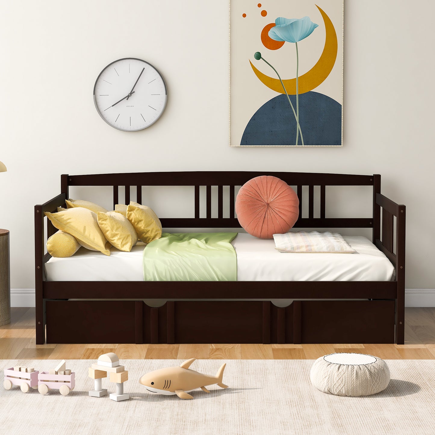 Espresso Twin Daybed with Trundle - Stylish Wood Frame for Space-Saving Comfort
