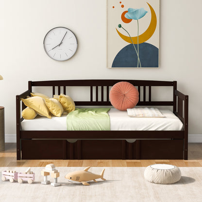 Espresso Twin Daybed with Trundle - Stylish Wood Frame for Space-Saving Comfort