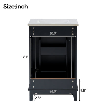 Compact 20-Inch Black Bathroom Vanity Cabinet with Ceramic Sink - Modern Design, Ample Storage, Soft-Close Door