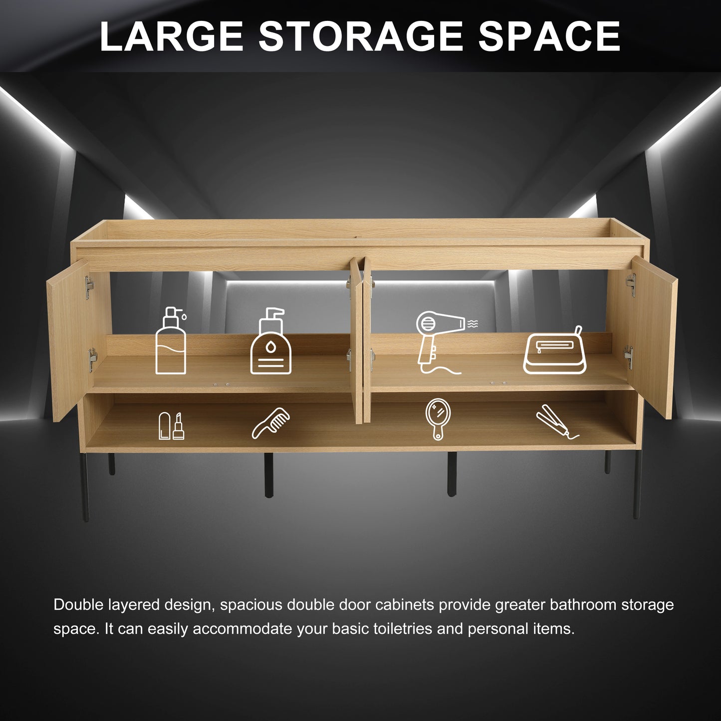 60-Inch Modern Freestanding Bathroom Vanity with 4 Soft-Close Doors - Sink Not Included