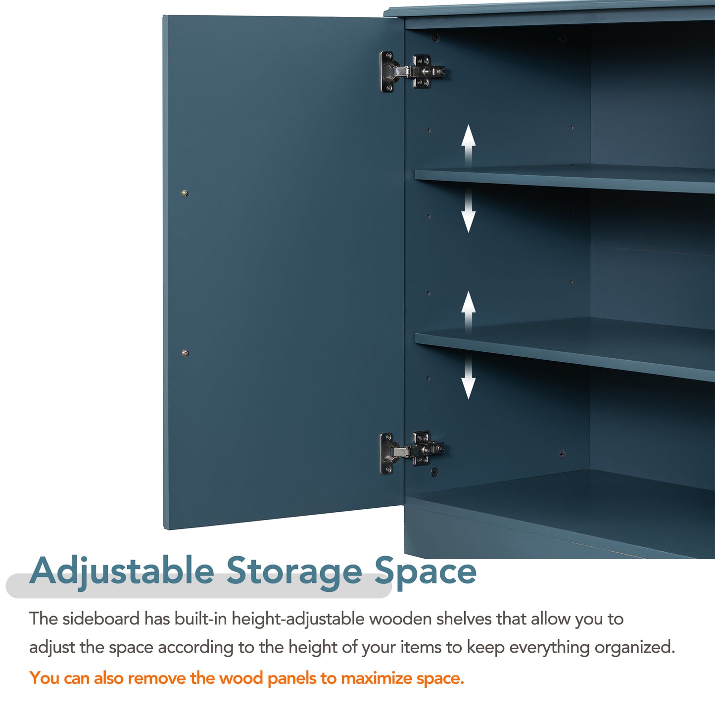 TREXM Sideboard with 4 Doors Large Storage Space Buffet Cabinet with Adjustable Shelves and Silver Handles for Kitchen, Dining Room, Living Room (Antique Blue)