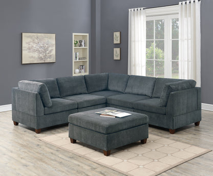 6-Piece Modular Sectional Sofa Set 3 Corner Wedges 2 Armless Chairs 1 Ottoman Chenille Upholstery Grey