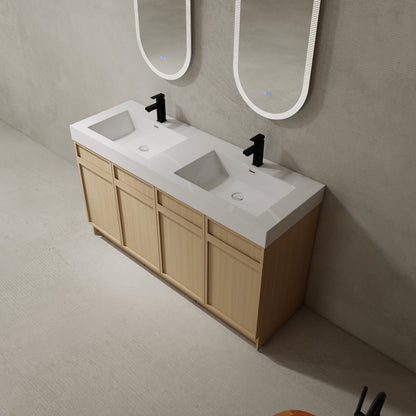 60-Inch Modern Freestanding Bathroom Vanity with Double Resin Sink & Soft-Close Doors
