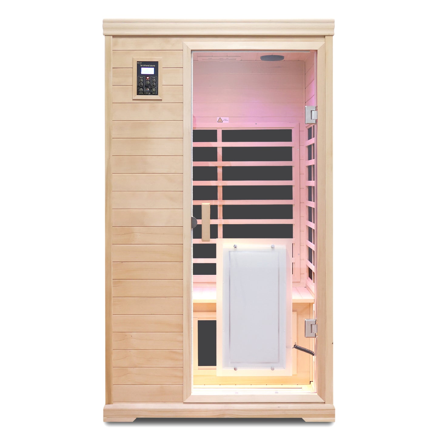 Two-Person Far-Infrared Hemlock Indoor Sauna with 9 Heating Panels, LCD Touch, Bluetooth, 1750W - Natural