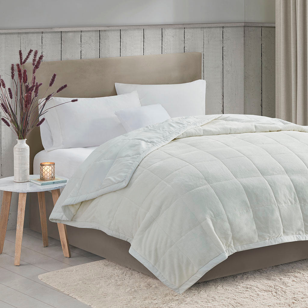 Reversible Down Alternative Blanket with HeiQ Smart Temp, All-Season 66x90in Twin XL, OEKO-TEX, Ivory