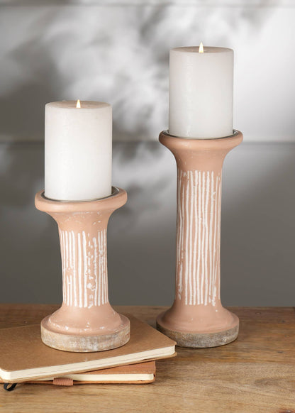Pillar Candle Holder 4x4x10, Eco-Mix Clay, Living or Dining, Sustainable Minimalist Terracotta Brown