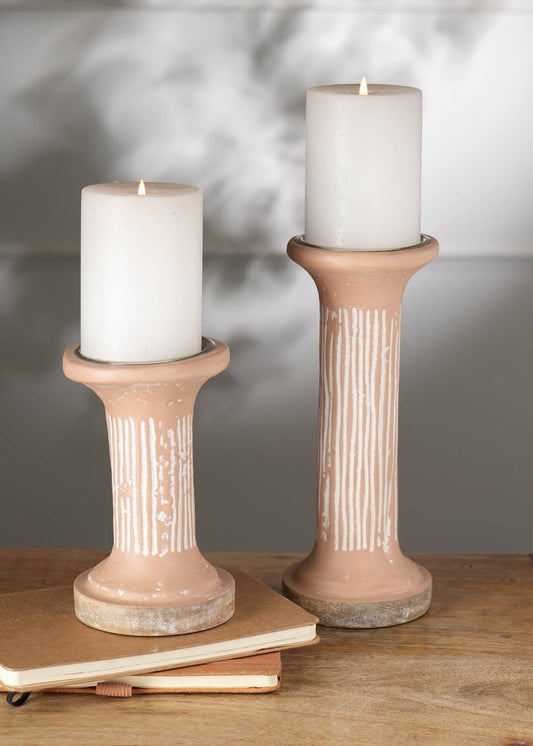 Pillar Candle Holder 4x4x10, Eco-Mix Clay, Living or Dining, Sustainable Minimalist Terracotta Brown