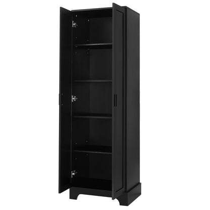 Elegant Black Storage Cabinet with Adjustable Shelves for Bathroom and Office