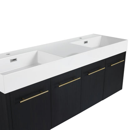 60-Inch Modern Wall-Mounted Bathroom Vanity with Double Resin Sink and Ample Storage