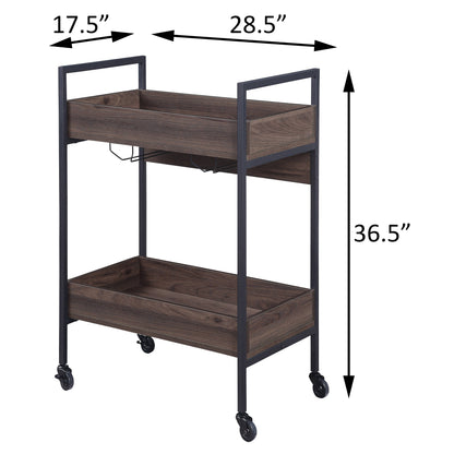 Elegant Walnut and Black Kitchen Serving Cart with Shelves