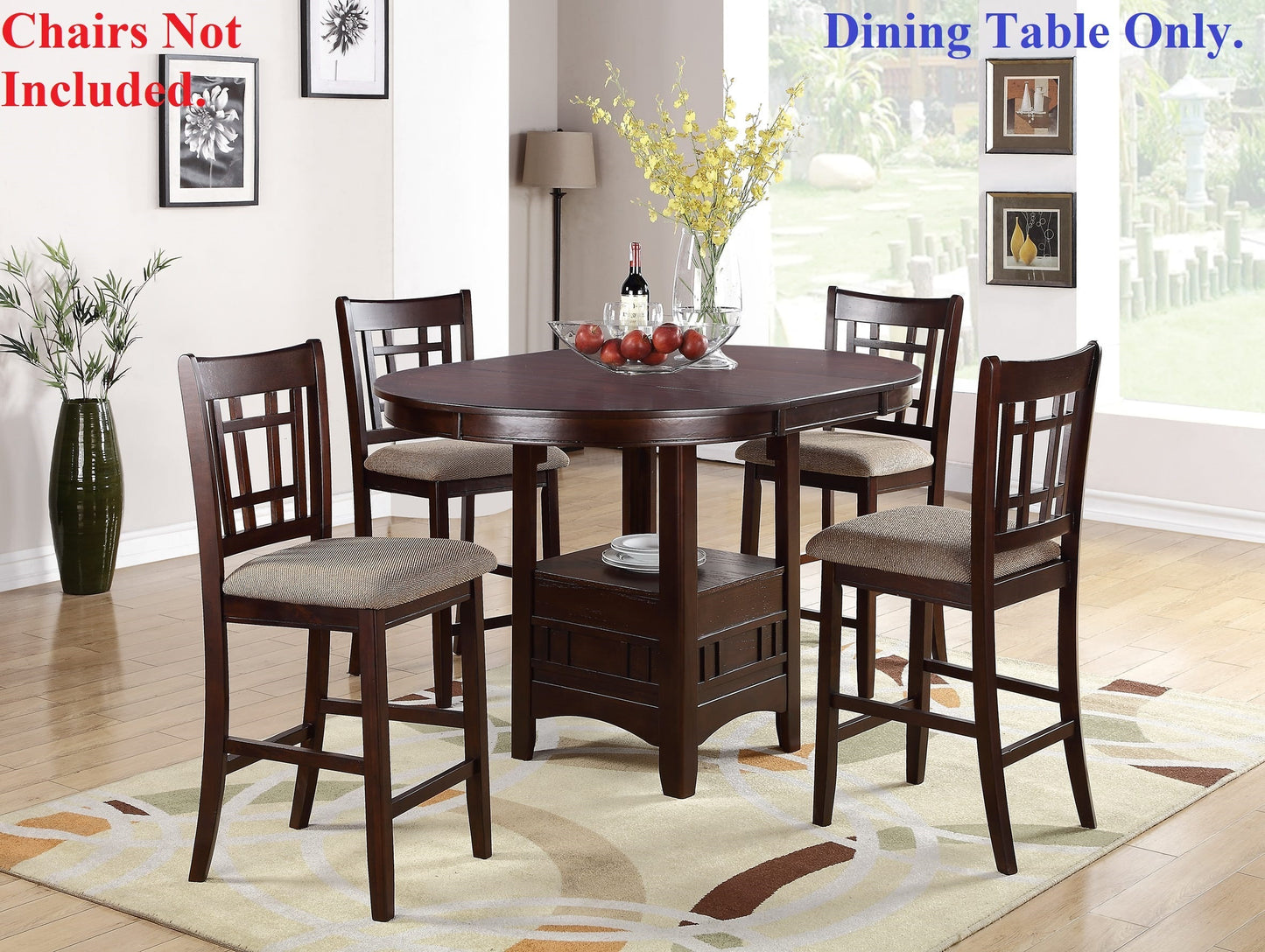 Round Counter Height Dining Table Dark Rosy Brown Finish