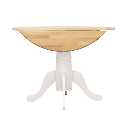Round Dining Table With Drop Leaf Wood Brown and White