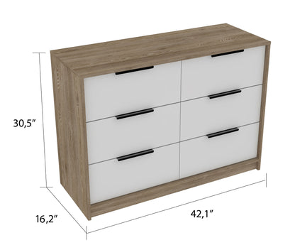 Longhill Modern Pine and White 6-Drawer Dresser