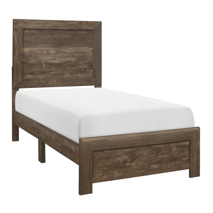 Rustic Brown Twin Size Bed Set with Headboard and Footboard - Wooden Bedroom Furniture