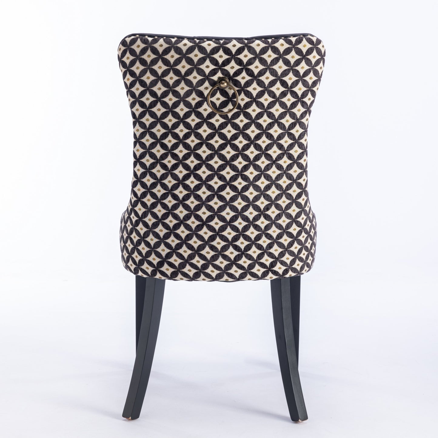 Velvet Dining Chairs Set of 2, Tufted High-Back, Solid Wood Frame, Nailhead Trim, Black & Patterned
