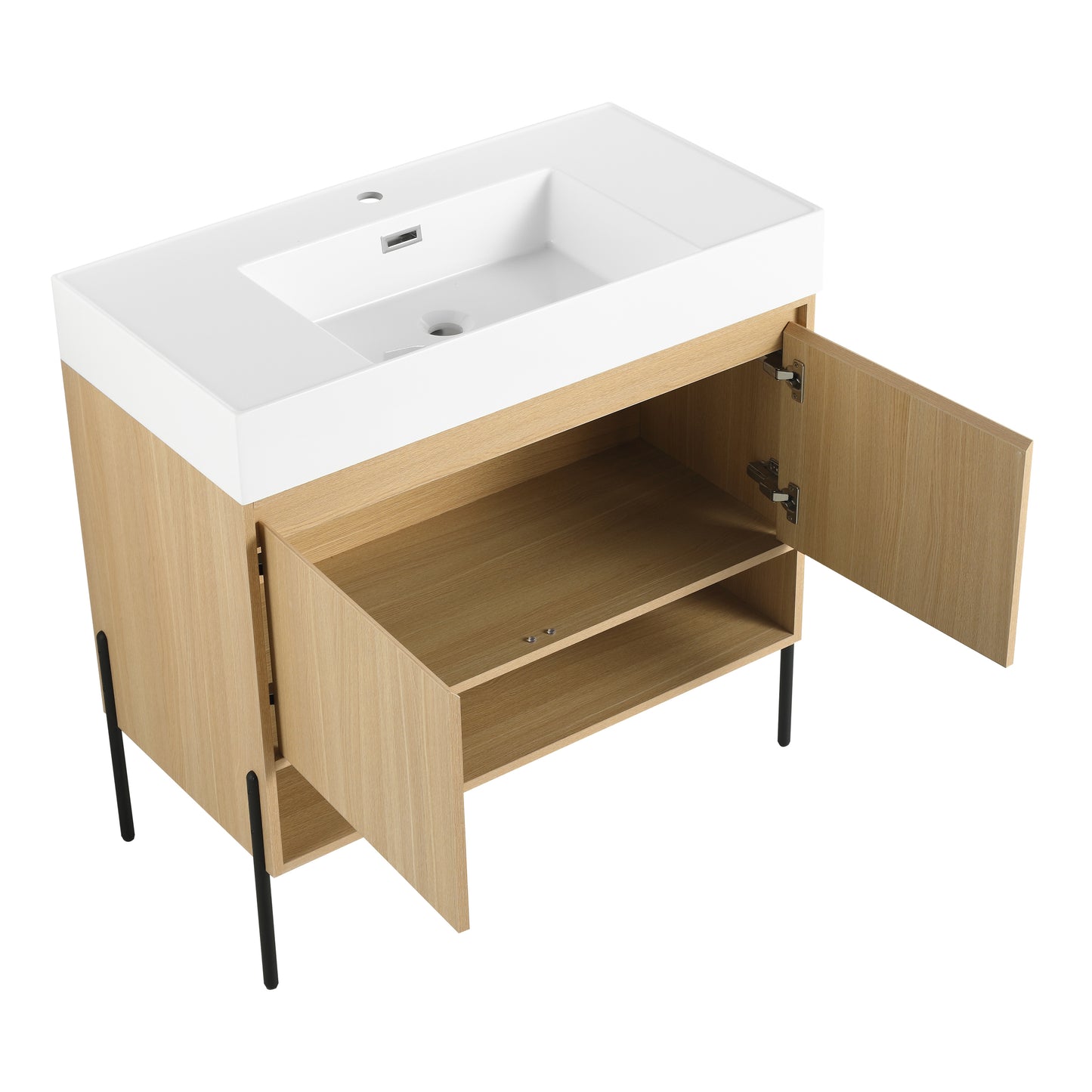 36" Modern Oak Bathroom Vanity Set with Easy-Clean Resin Sink and Multi-Layer Solid Wood Cabinet