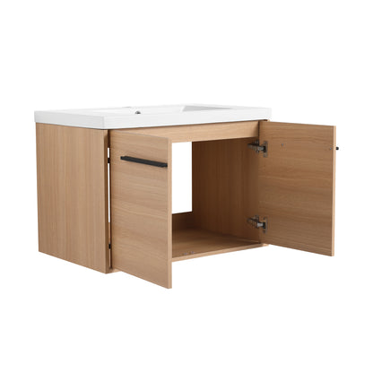 30-Inch Oak Bathroom Vanity Set with Resin Sink and Storage Cabinet