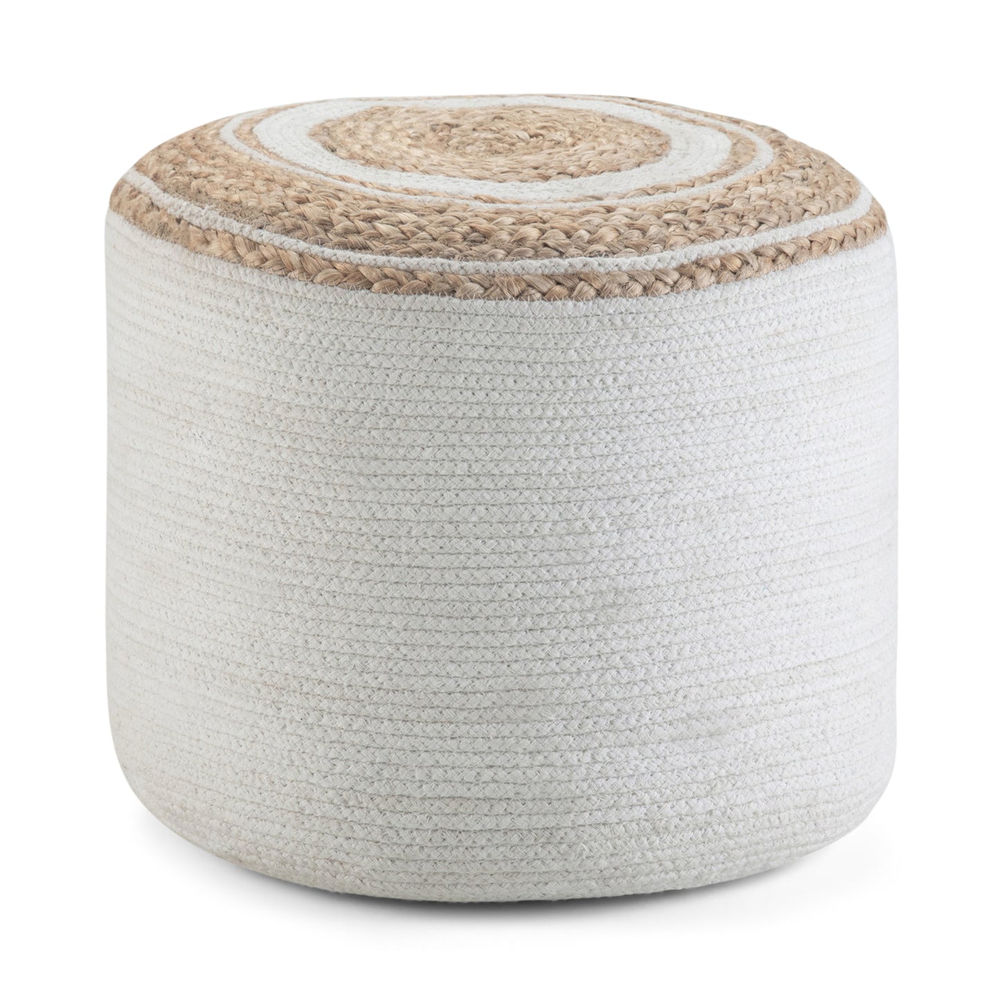 Round Braided Jute Pouf, 18-Inch Diameter, 14-Inch High, Living Room Accent, Fully Assembled, Natural