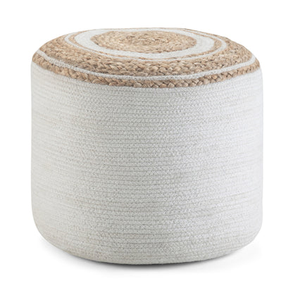 Round Braided Jute Pouf, 18-Inch Diameter, 14-Inch High, Living Room Accent, Fully Assembled, Natural