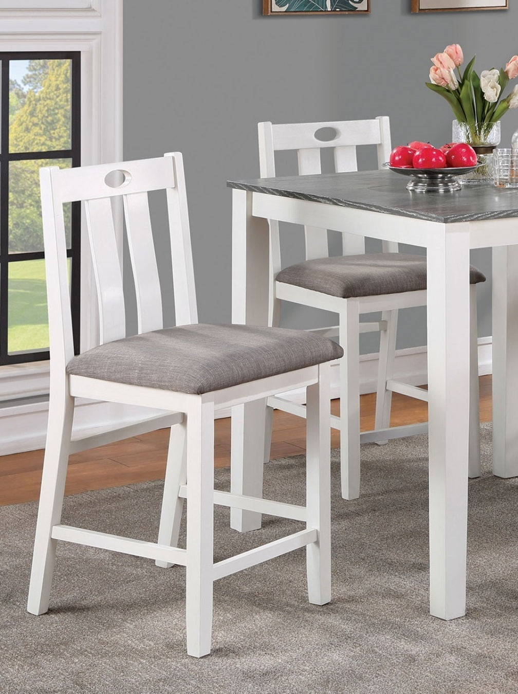 Counter Height Wood Dining Set 36Inch Table 4 Chairs White
