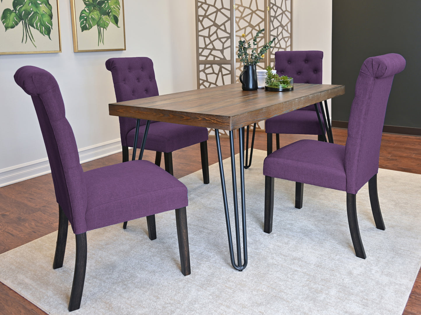 Hairpin Dining Table With Four Chairs Set Color Options