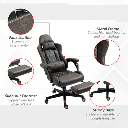 Vinsetto High-Back Racing Gaming Chair with Footrest - Ergonomic PU Leather Office Gamer Seat in Brown