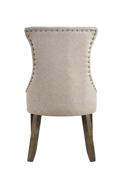 Dining Room Side Chair Set of 2 - Tufted High-Back, Nailhead Trim, Wood Legs, 24x22x38in - Beige and Gray