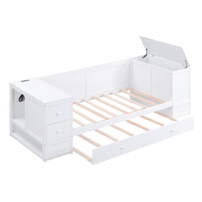 Elegant Twin Size Daybed with Storage and USB Charging, White