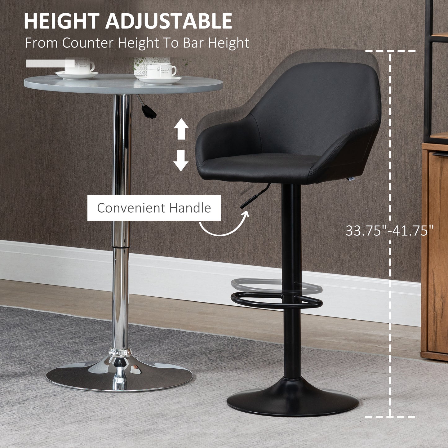 HOMCOM Adjustable Bar Stools Swivel Counter Height Set 2