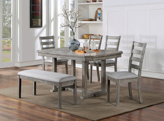 Dining Table Four Chairs And Bench Six Piece Set Grey Finish