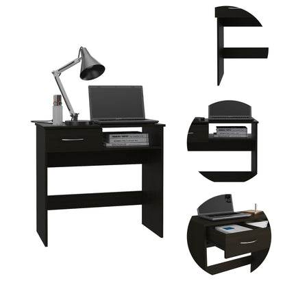 Modern Black Wengue 2-Piece Home Office Desk and Bookcase Set with 7 Shelves and 1 Drawer