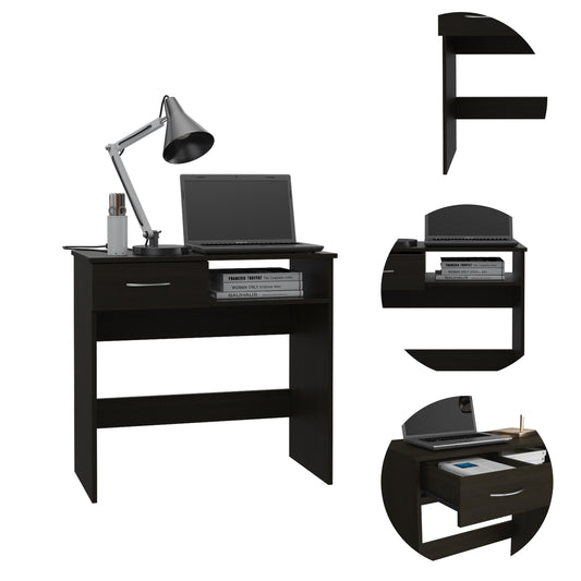 Modern Black Wengue 2-Piece Home Office Desk and Bookcase Set with 7 Shelves and 1 Drawer
