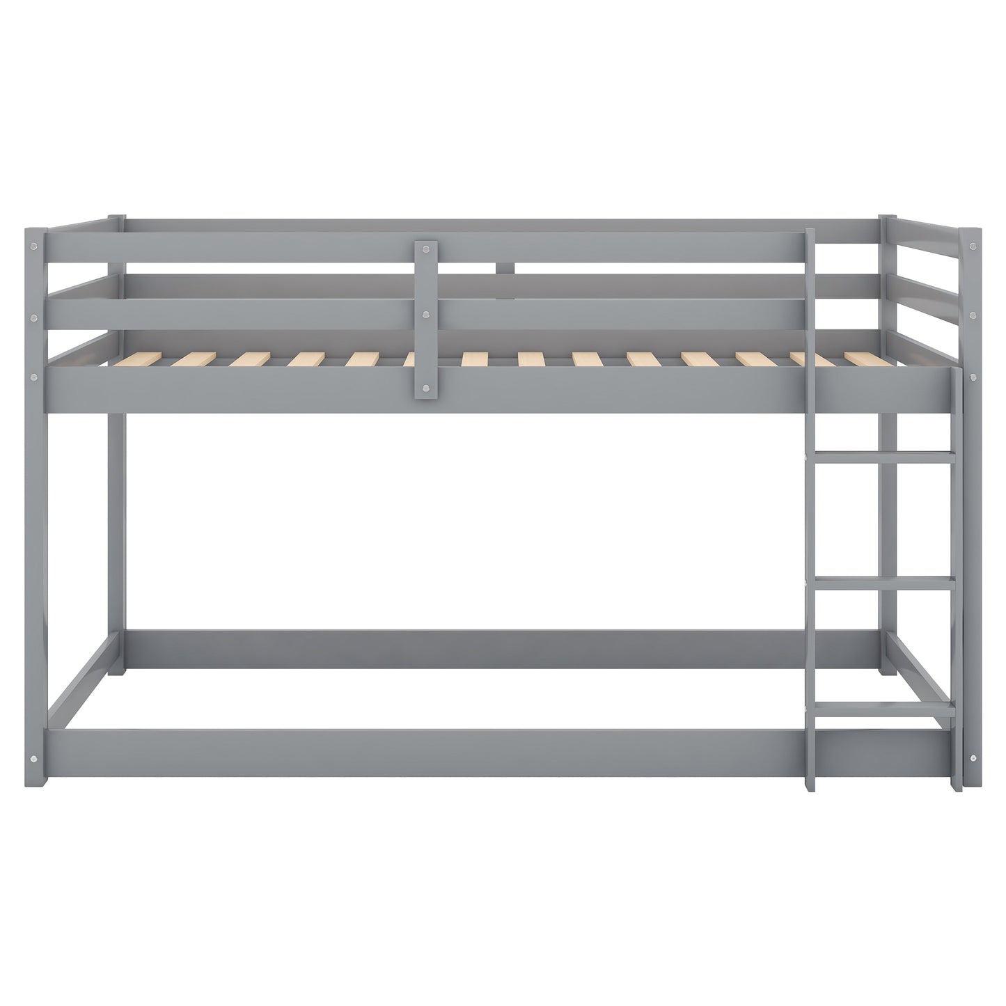 Gray Twin Over Twin Floor Bunk Bed with Ladder for Kids