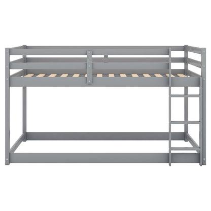 Gray Twin Over Twin Floor Bunk Bed with Ladder for Kids