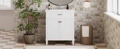 Stylish 30-Inch Bathroom Vanity with Elegant Ceramic Sink, Soft Close Doors, and Adjustable Storage Shelves