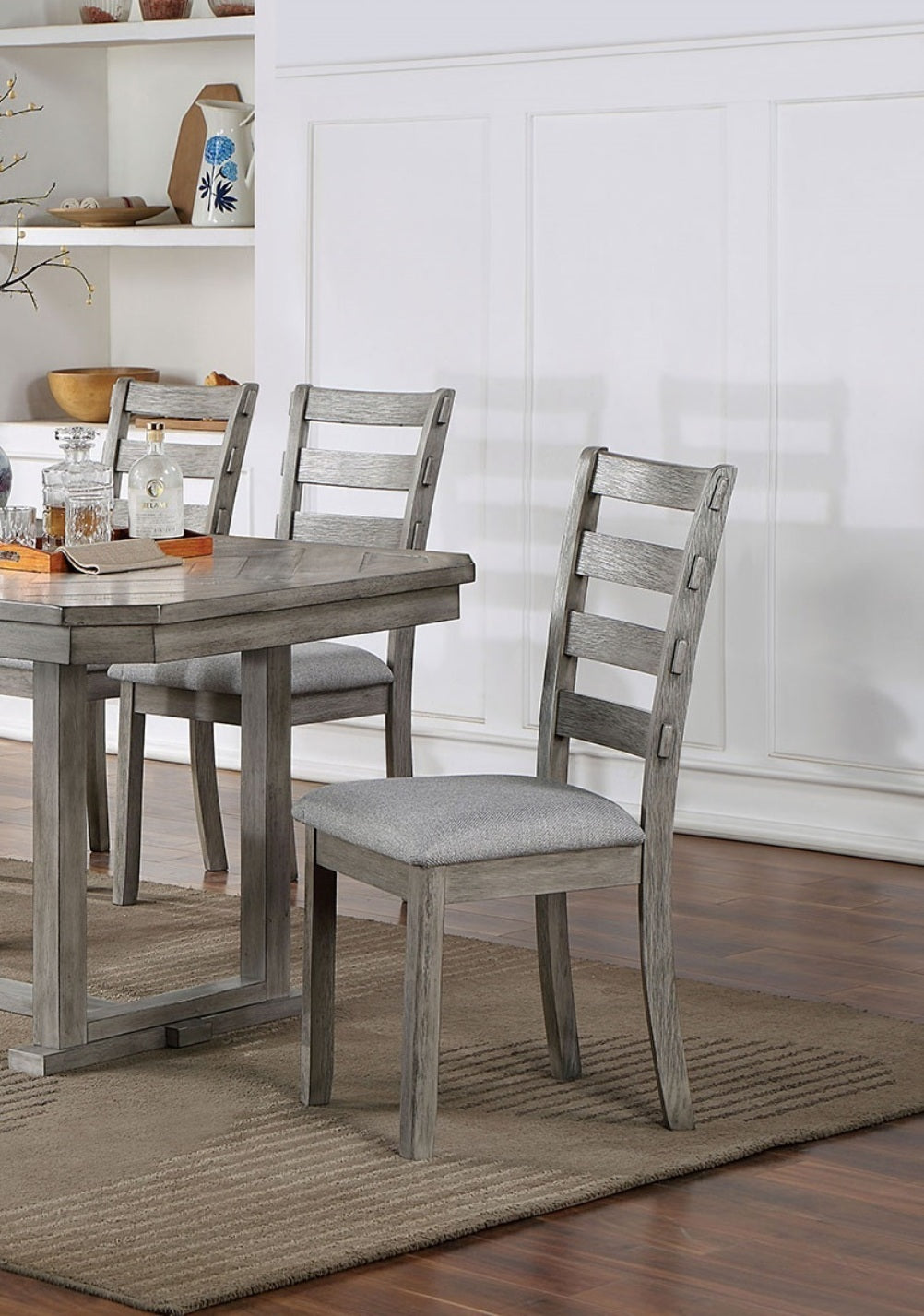 Dining Set With Six Fabric Chairs 7 Piece Gray Finish