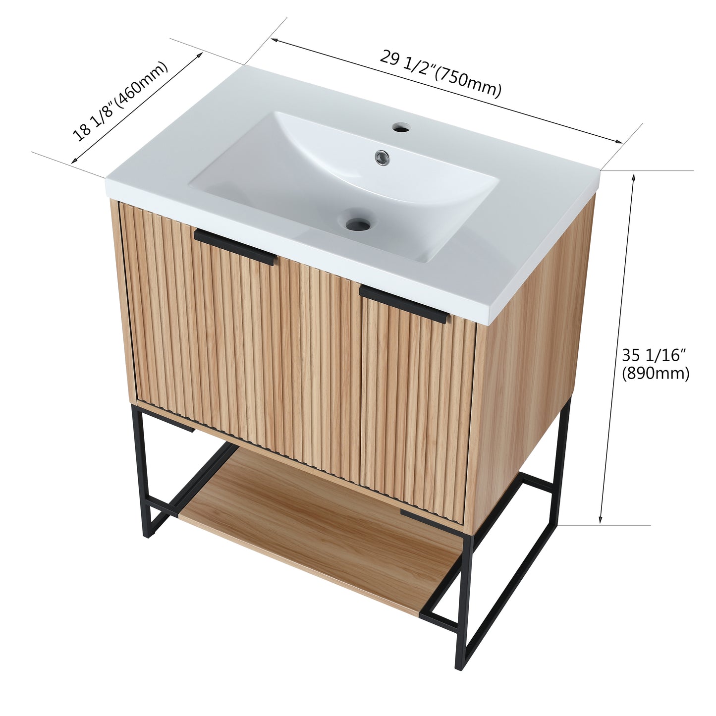30-Inch Modern Freestanding Bathroom Vanity with Durable Resin Sink