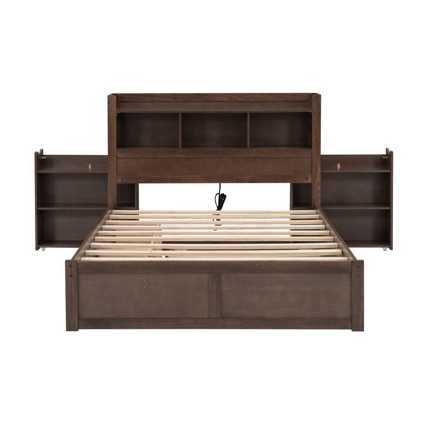Espresso Full Size Storage Bed with Trundle and Dual Drawers, Pull-Out Shelving System