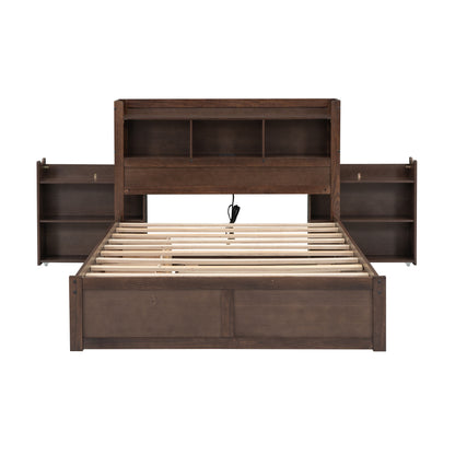 Espresso Full Size Storage Bed with Trundle and Dual Drawers, Pull-Out Shelving System