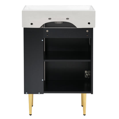 Modern 21.6" Black Bathroom Vanity with Ceramic Sink and Right-Side Storage Cabinet