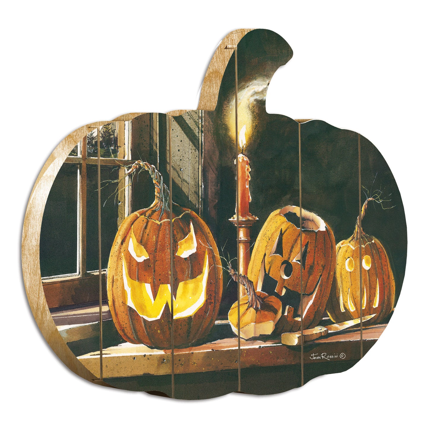 Carving Table Pumpkin Wall Art - 17.25 x 15 in Print on Wood for Kitchen or Dining Decor Multicolor