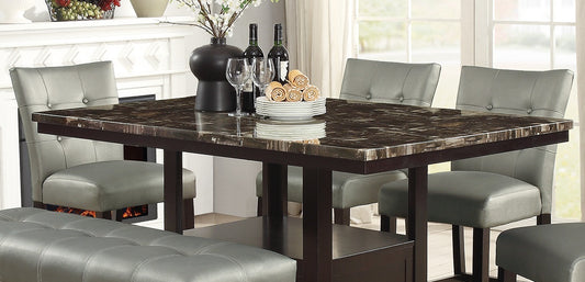 Counter Height Dining Table With Faux Marble Espresso Brown