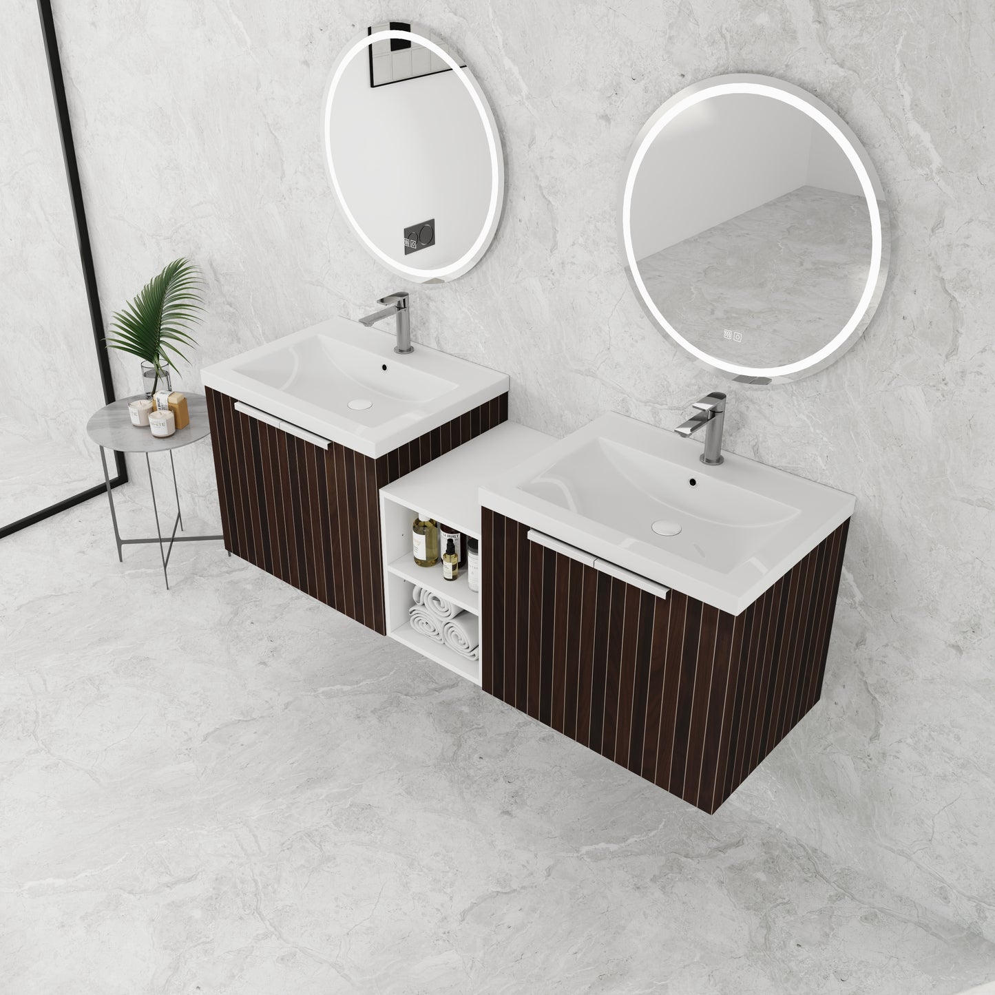 60-Inch Modern Bathroom Vanity with Soft Close Doors and Dual Sink - Eco-Friendly Design with Ample Storage Shelves