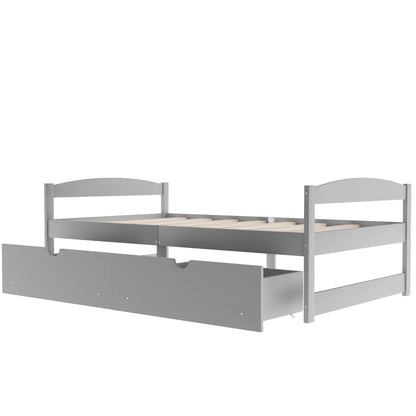 Gray Twin Platform Bed with Spacious Under-Bed Drawers
