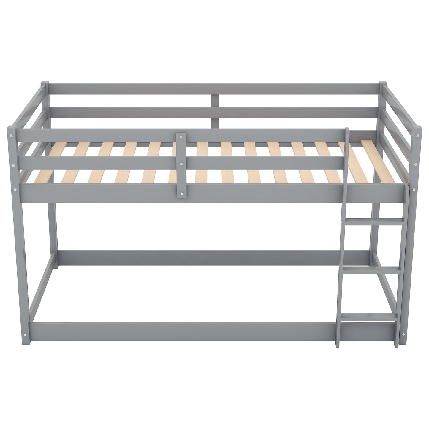 Gray Twin Over Twin Floor Bunk Bed with Ladder for Kids