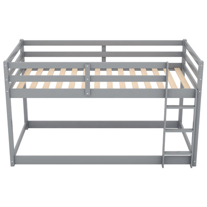 Gray Twin Over Twin Floor Bunk Bed with Ladder for Kids